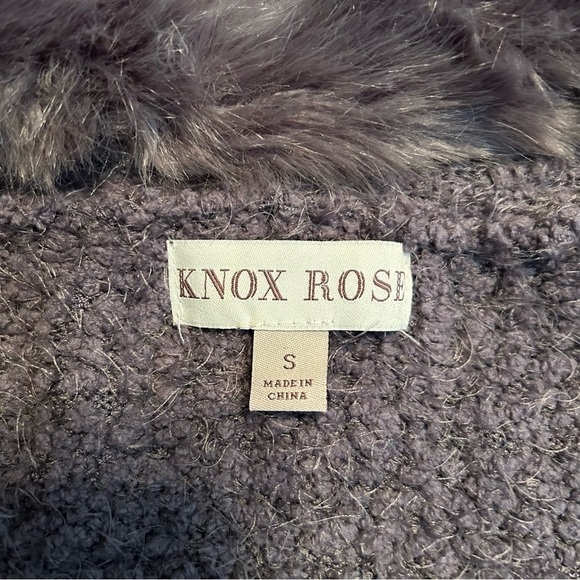 Knox Rose Gray Open Front Cardigan Sweater Faux Fur Detachable Collar Sz. S - Picture 14 of 15